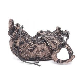 Balenciaga LE CAGOLE Shoulder Bag Canvas Beige Black